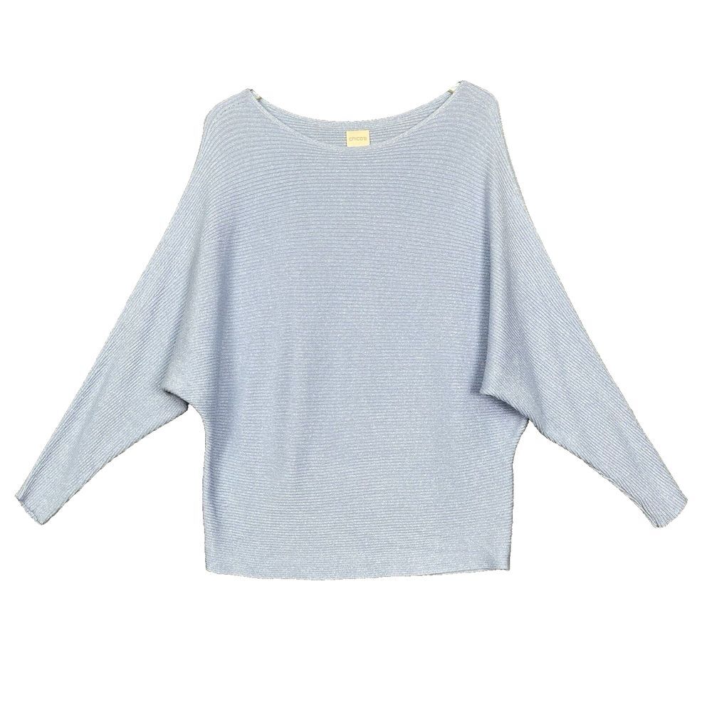Chicos Sweater Womens 2 Large 12 Sweater‎ Blue Icy Sparkle Dolman Sleeves Knit